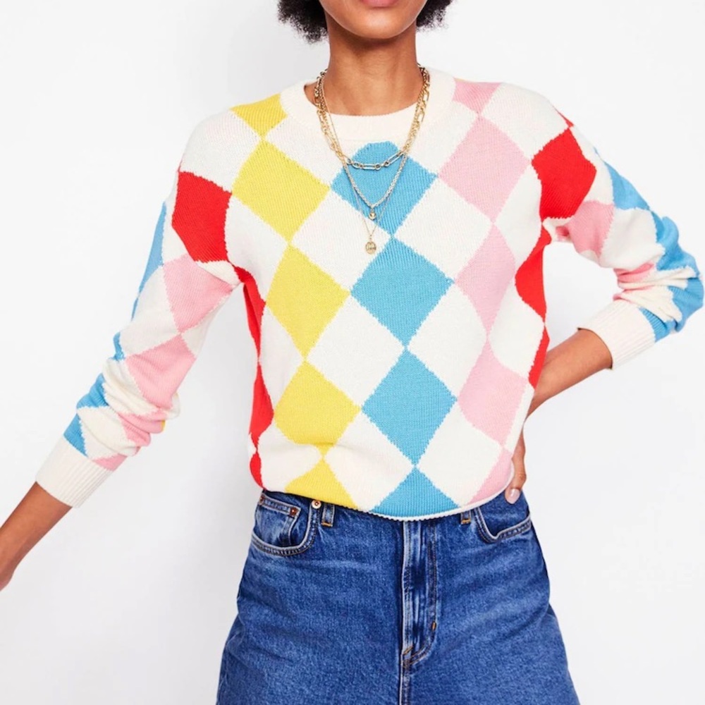 Boden rainbow argyle sweater